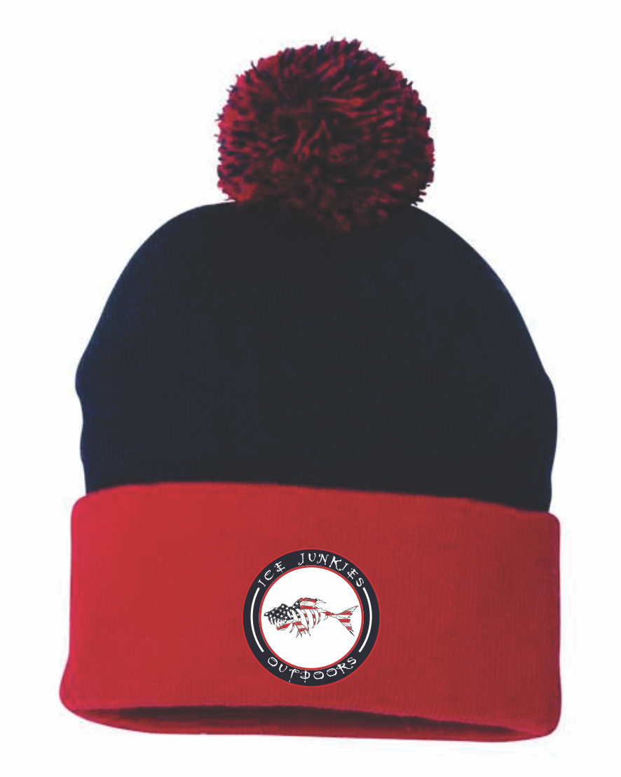 Sportsman Pom Knit Cap with Circle Patch